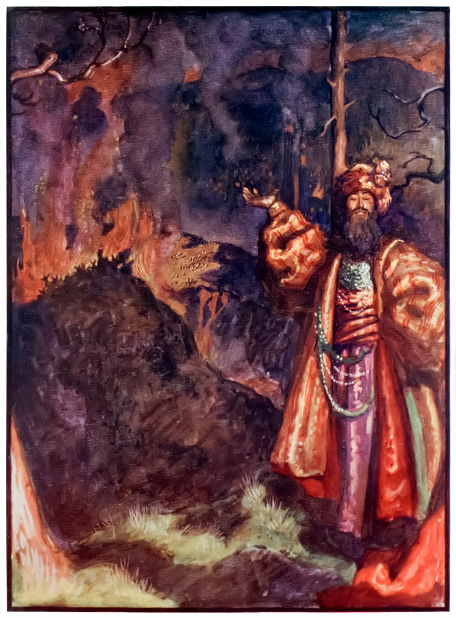 Demas fra The Pilgrims Progress From This World, To That What Is To Come af John Bunyan (1628-1688) Illustration af Byam Shaw (1872-1919), der viser Demas, der inviterer pilgrimmene til at arbejde i sølvminen af John Byam Liston Shaw