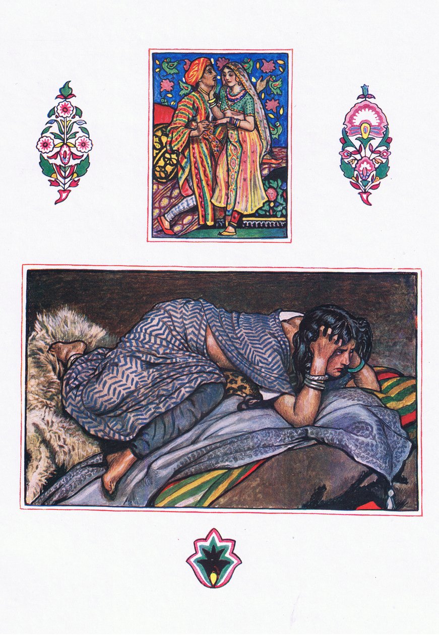 Deserted gypsies sang: Hillside Camp, illustration fra The Garden of Kama (og andre tekster fra Indien), 1920 af John Byam Liston Shaw