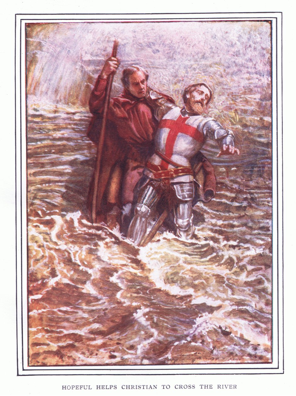 Hopeful hjælper Christian med at krydse floden af John Byam Liston Shaw