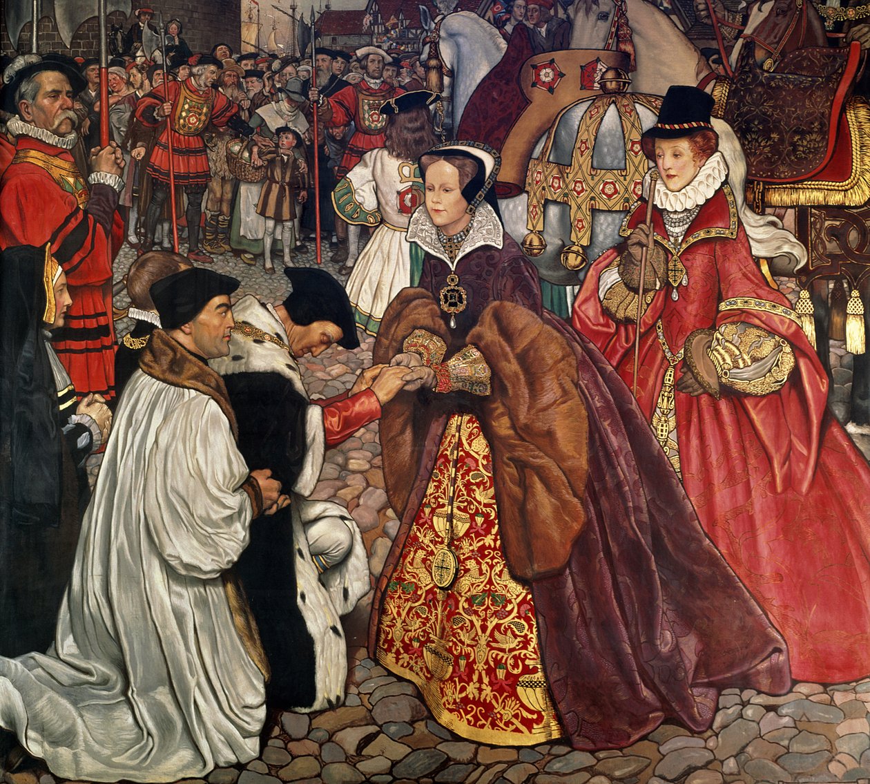 Dronning Mary (1516-58) og prinsesse Elizabeth (1533-1603) på vej ind i London, 1553, 1910 af John Byam Liston Shaw