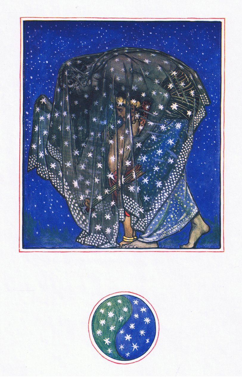 Reverie: Zamur-u-Din: I tusind år under tusind himmelstrøg har natten bragt menneskene hertil, illustration fra The Garden of Kama (and other lyrics from India), 1920 af John Byam Liston Shaw