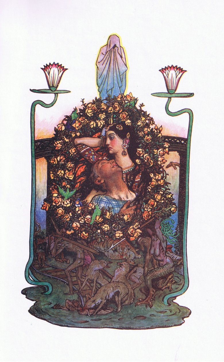 Haven ved broen, illustration fra The Garden of Kama (og andre tekster fra Indien), 1920 af John Byam Liston Shaw