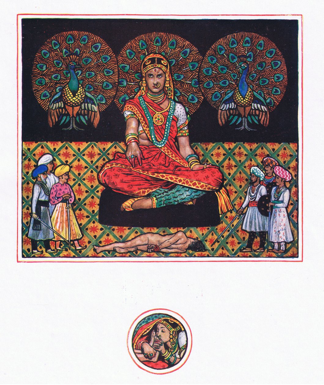 Ranees fortrydelse i Hall of Peacocks, illustration fra The Garden of Kama (og andre tekster fra Indien), 1920 af John Byam Liston Shaw