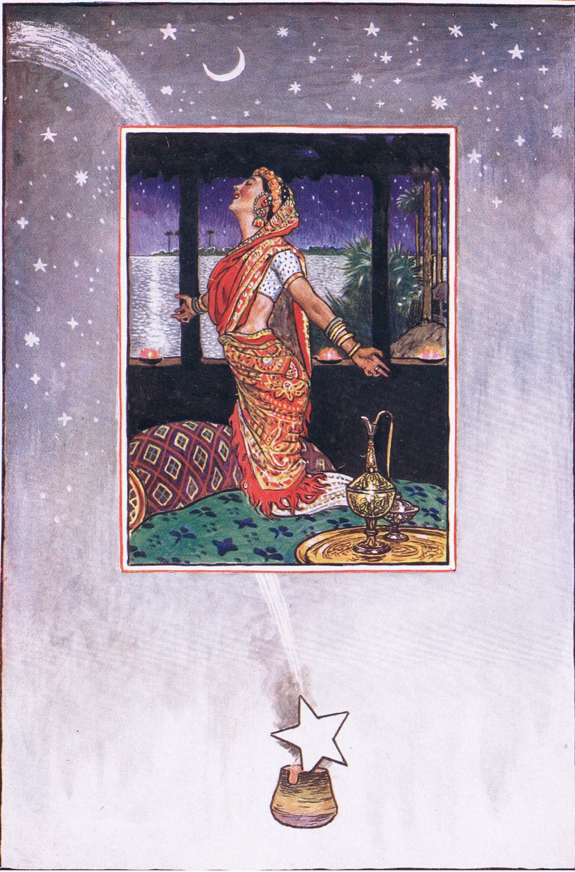 Der er ingen brise til at køle kærlighedens varme, illustration fra The Garden of Kama (and other lyrics from India), 1920 af John Byam Liston Shaw