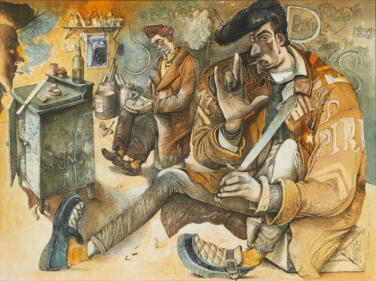 The Slab Boys (pen og blæk og akvarel) af John Byrne