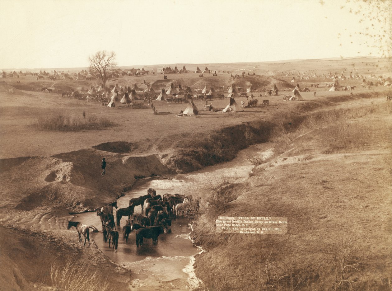 Den store fjendtlige indianerlejr ved floden Brule nær Pine Ridge af John C. H. Grabill