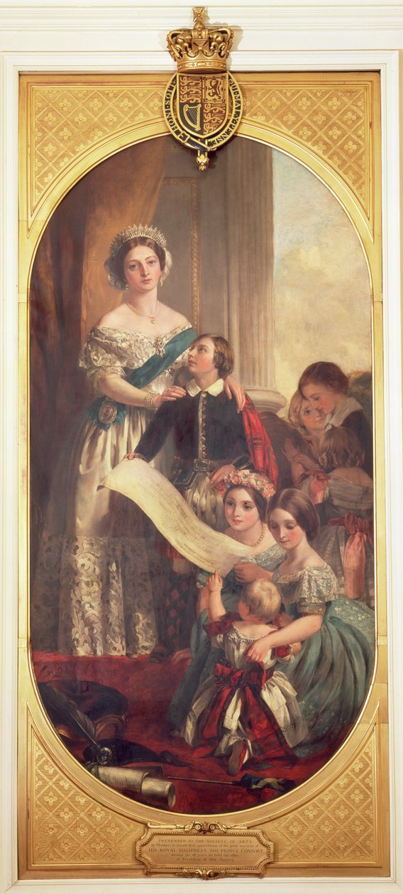 Dronning Victoria (1819-1901) med Albert Edward, Prince of Wales, Victoria, Princess Royal og andre medlemmer af den kongelige familie, 1864 af John Calcott Cope
