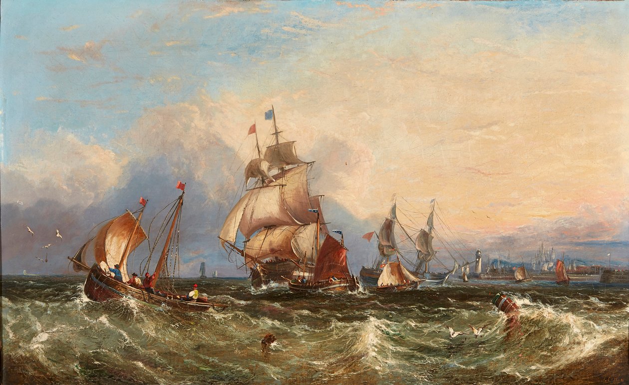 Skibe ved kysten (olie på lærred) af John Callow