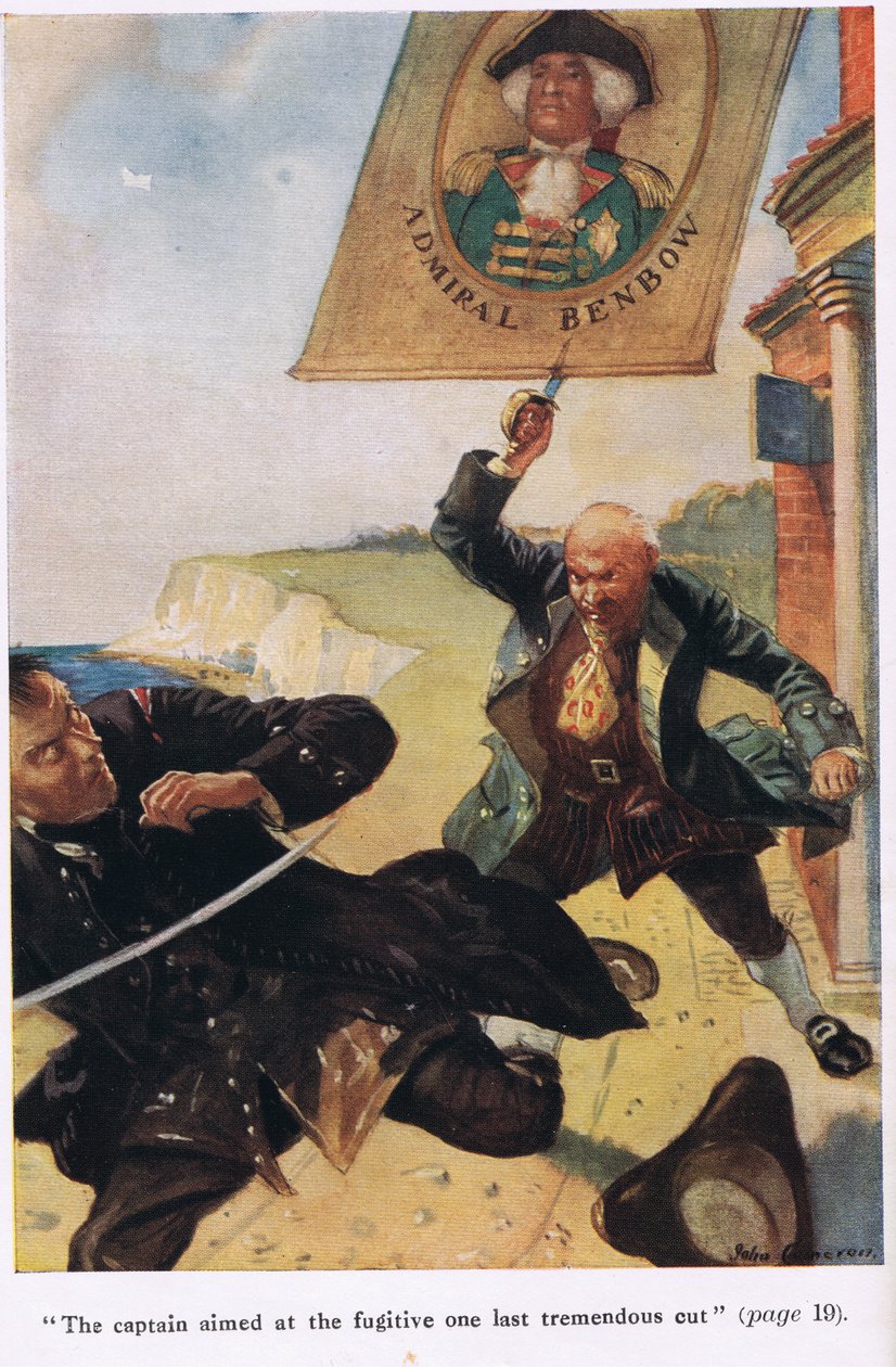 Kaptajnen sigtede mod flygtningen på det sidste enorme snit, illustration fra 