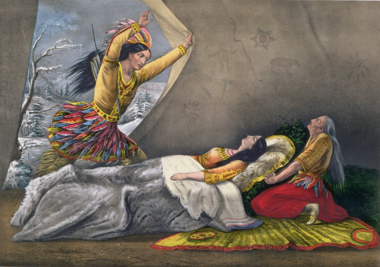 The Death of Minnehaha, indgraveret og pub. af Currier og Ives, 1867 af John Cameron