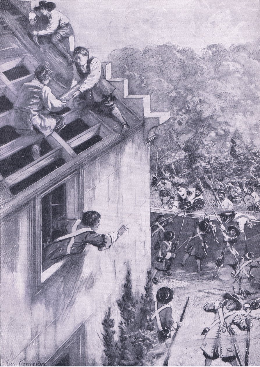 Angrebet på Dukeld, 21. august 1689, illustration fra britiske slag på land og hav, 1915 af John Cameron