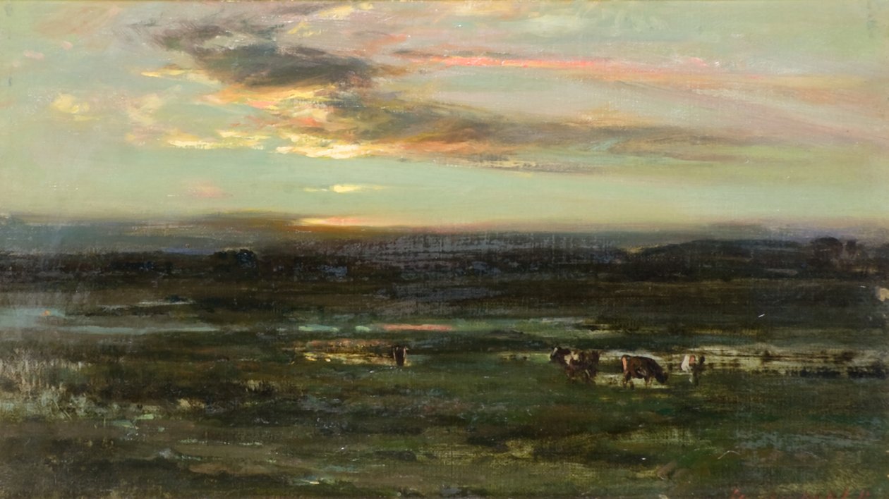 Sunset, Badendoch (olie om bord) af John Campbell Mitchell