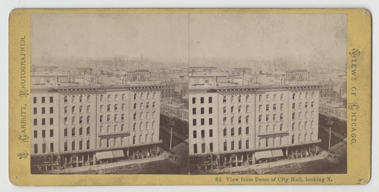 Stereograf af udsigten fra rådhusets kuppel mod nord, før Chicago-branden i 1871 af John Carbutt