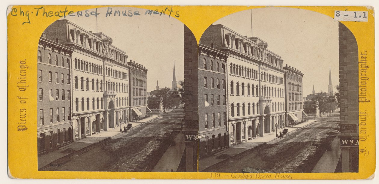 Udsigt over Crosbys Opera House før Chicago-branden i 1871 af John Carbutt