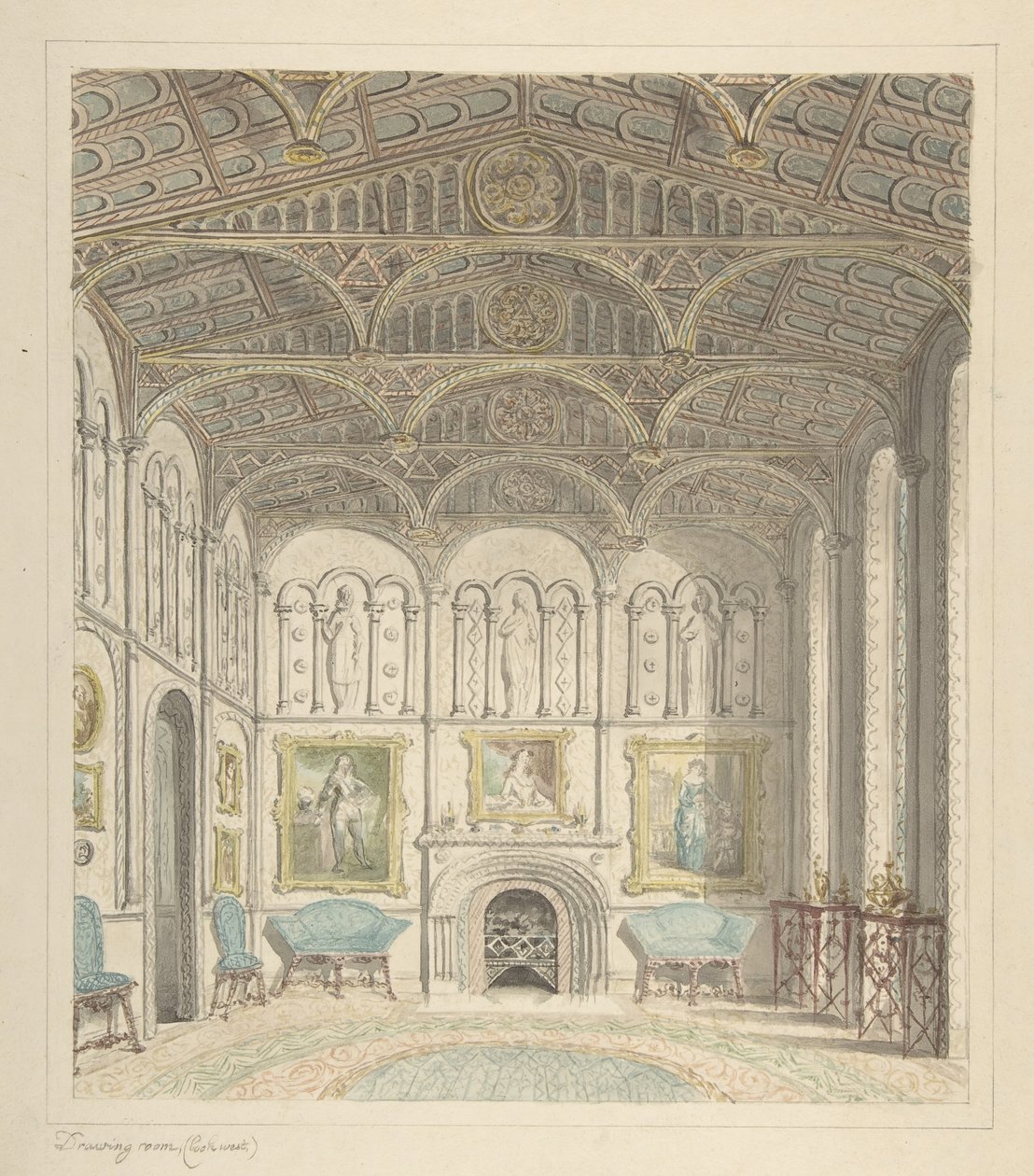 Tegnestue på Lea Castle, der ser mod vest, ca. 1816. af John Carter.