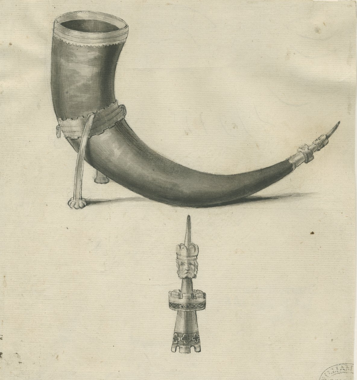 Lichfield - Drikkehorn: pen og sepia tegning, nd [1748-1817] (tegning) af John Carter