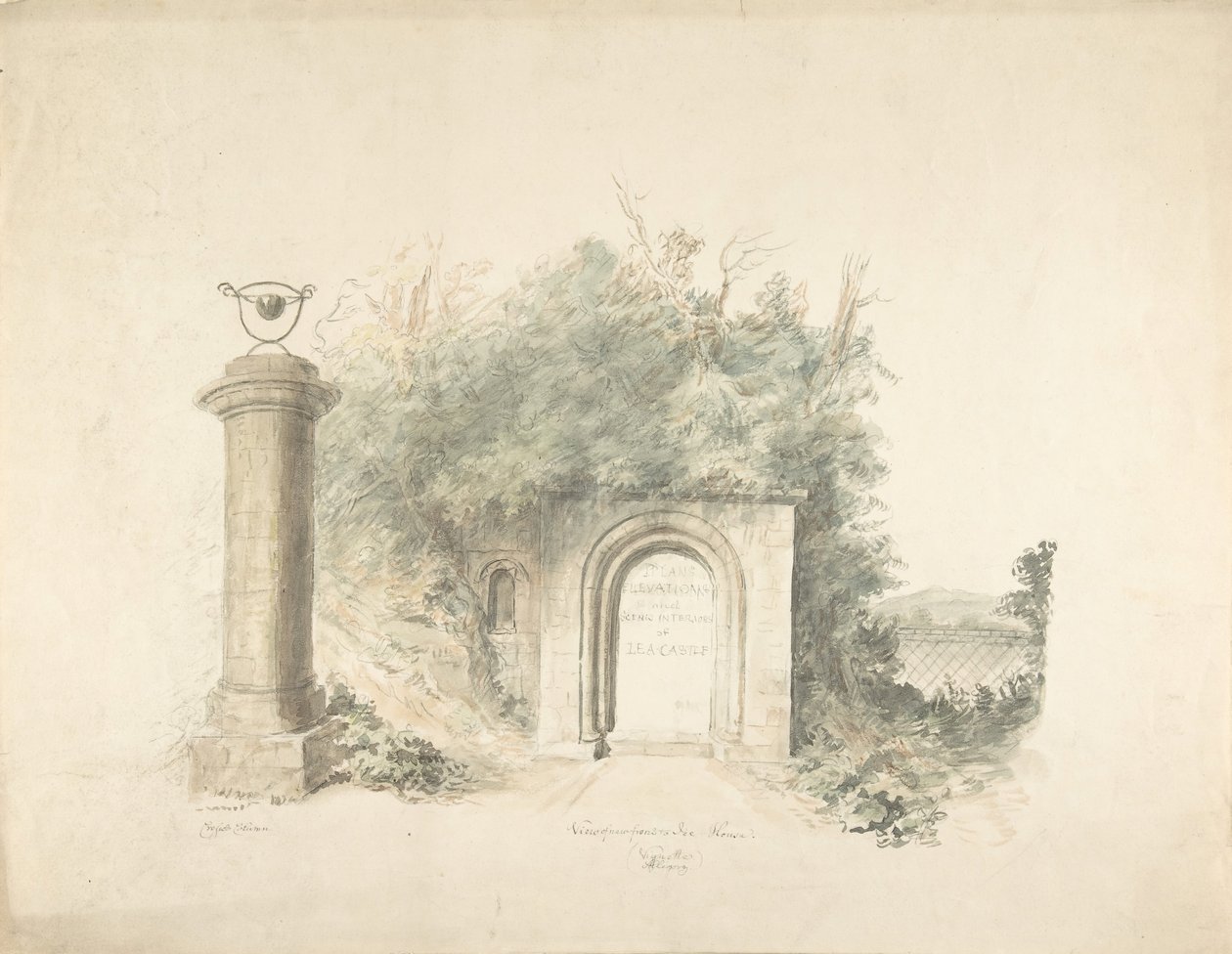 Titelside til en gruppe af planer, forhøjninger og naturskønne interiører af Lea Castle, Worcestershire..., 18 af John Carter.