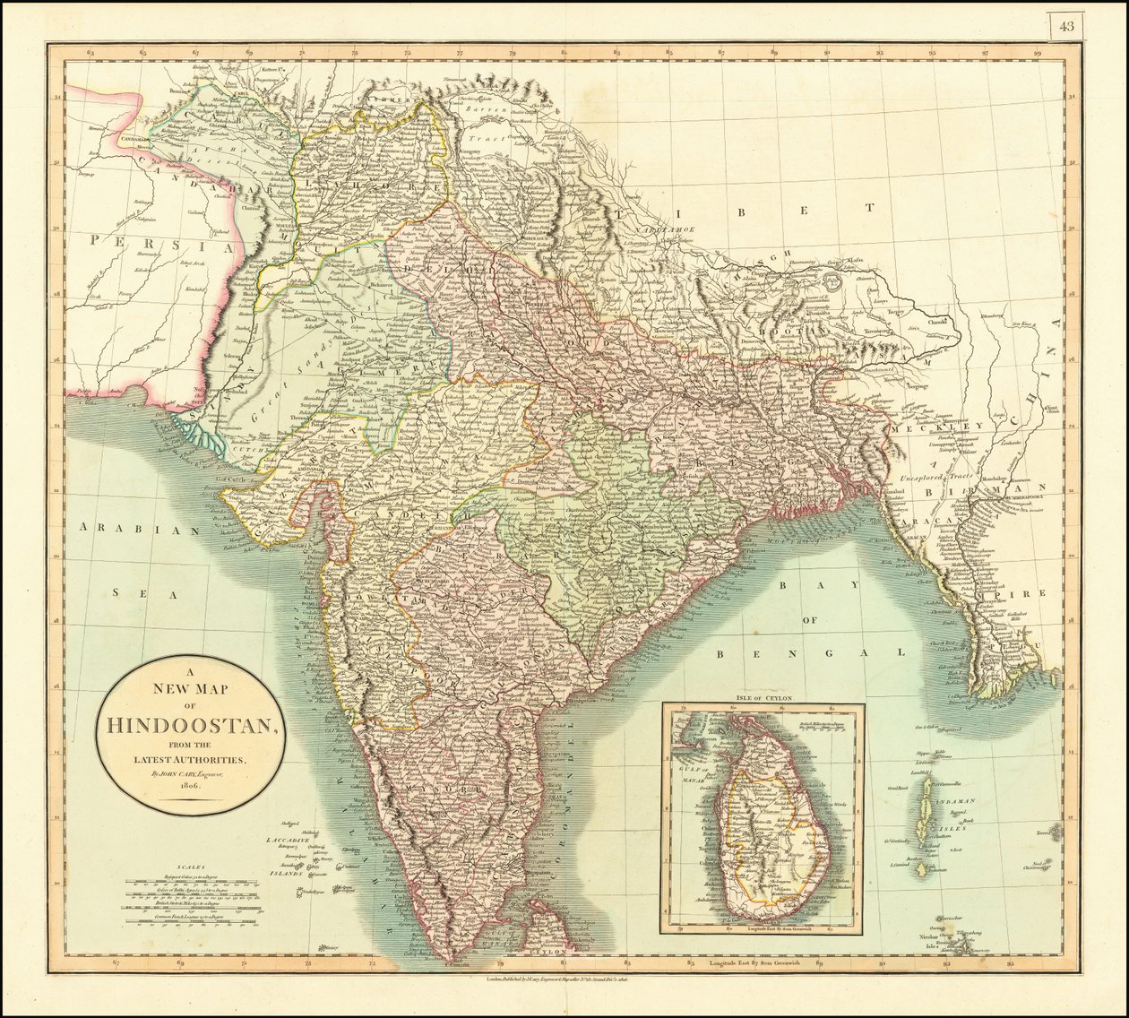 1806-kort over Indien af John Cary af John Cary