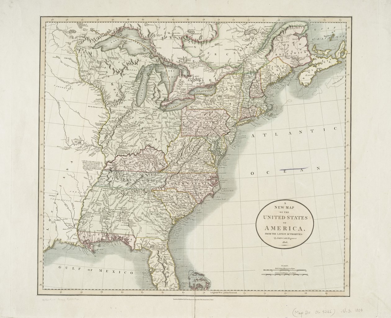 Et nyt kort over Amerikas Forenede Stater, fra de seneste myndigheder, 1806 af John Cary