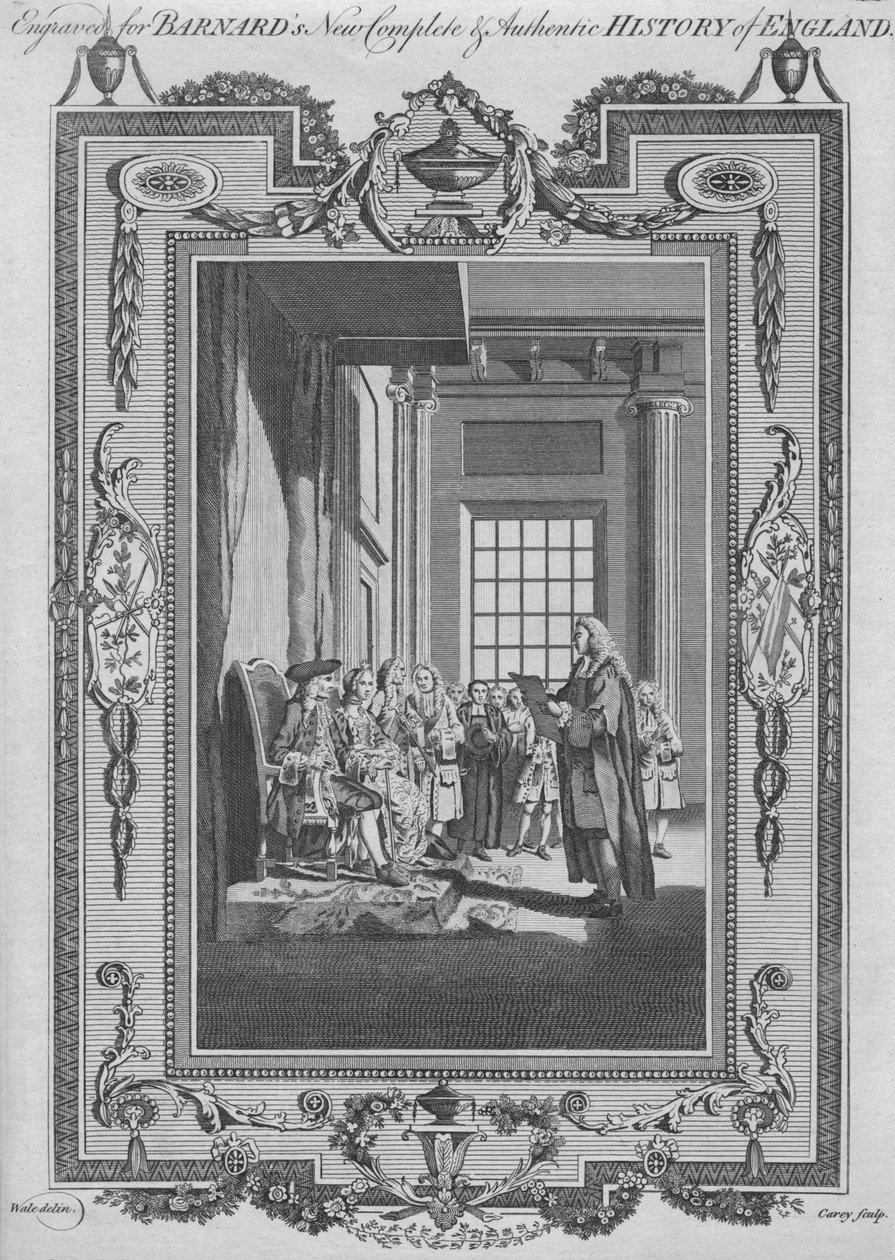 Bill of Rights ratificeret ved revolutionen af kong William og dronning Mary forud for deres Cor af John Cary