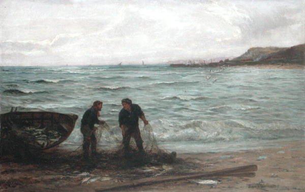 Landing the Catch (olie på lærred) af John Chalmers