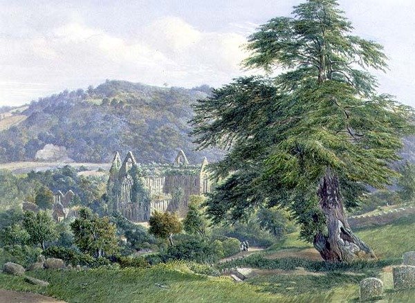 Tintern Abbey med Wye på den anden side af Wye (akvarel) af John Chase