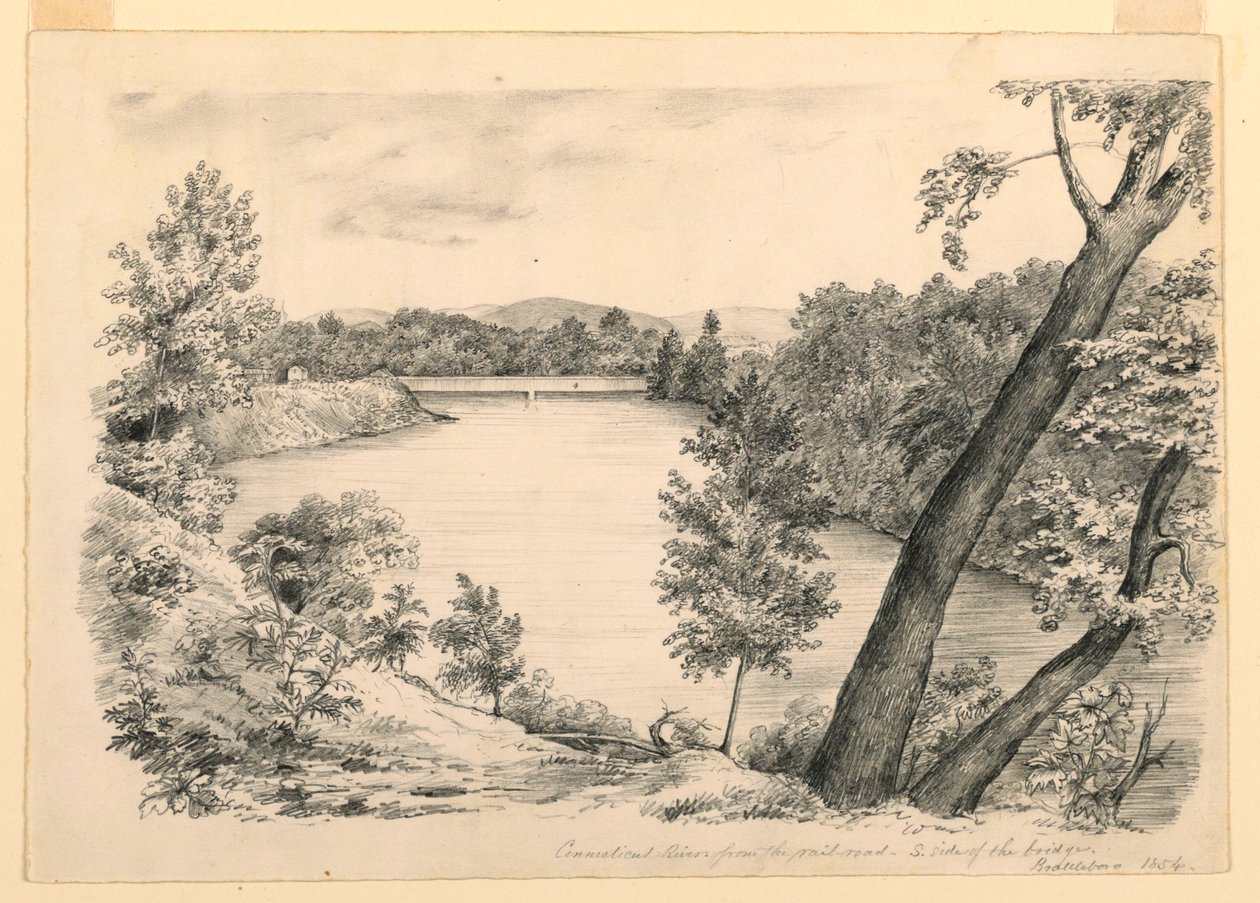 Tegning, Udsigt over Conneticut-floden, nær Brattleboro, Vermont, 1854 af John Cheney