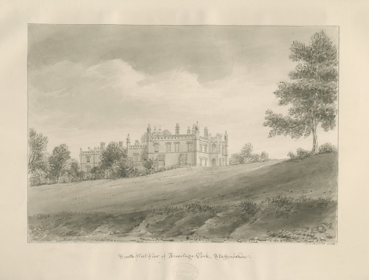 Armitage Park: sepia tegning af John Chessell Buckler