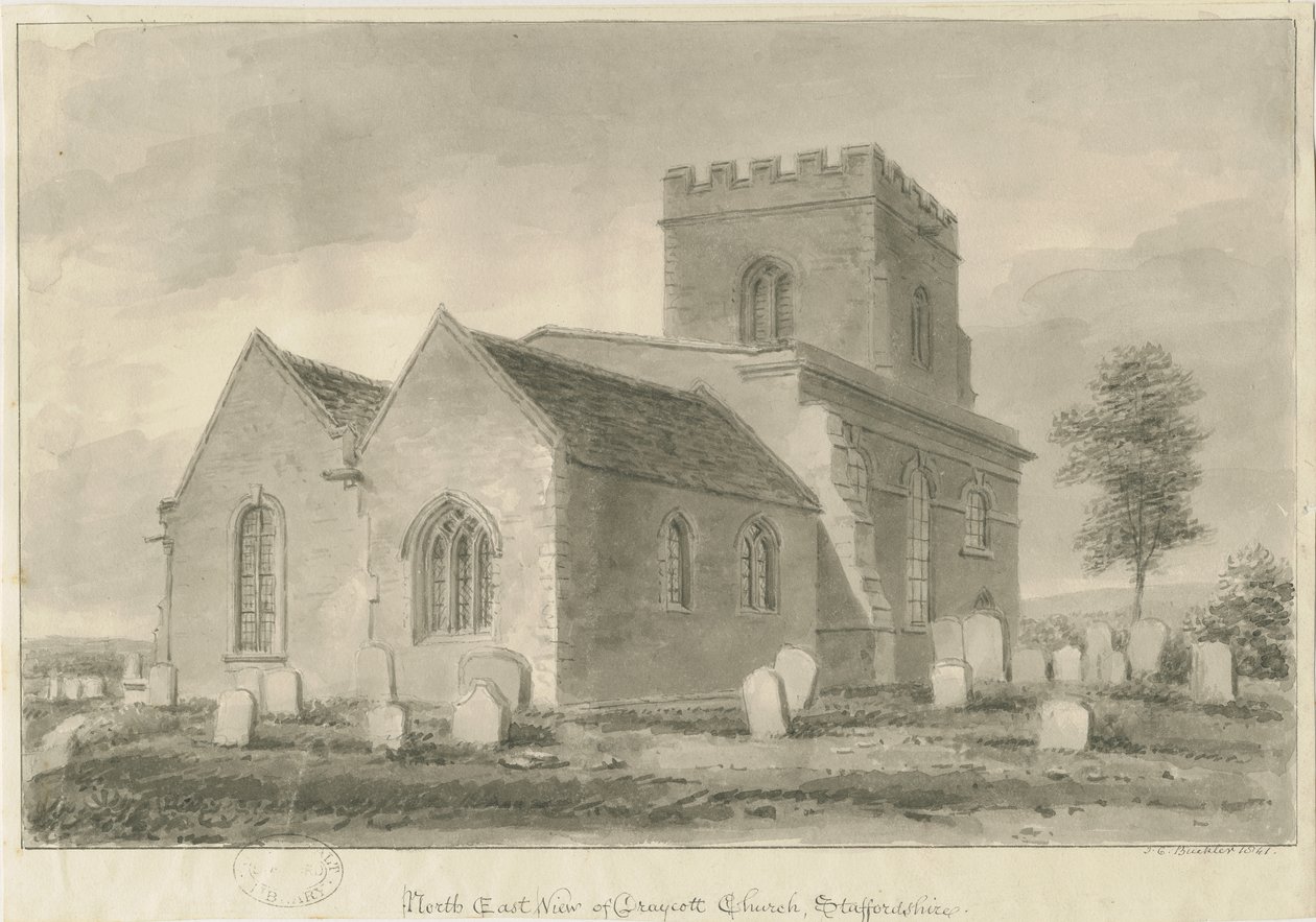 Draycott in the Moors Church: sepia drawing, 1841dani af John Chessell Buckler