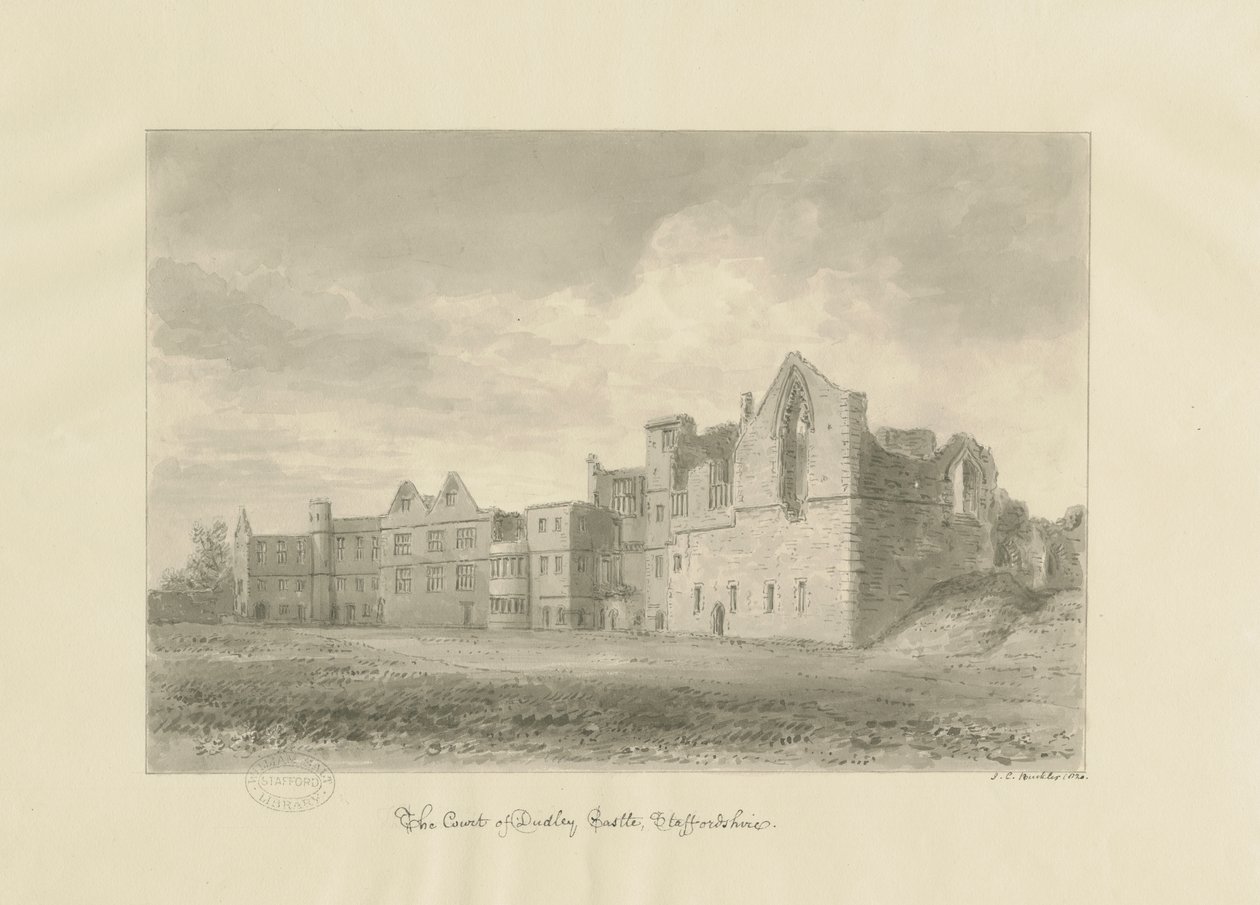 Dudley Castle - Court Yard: sepia drawing, 1820dani af John Chessell Buckler