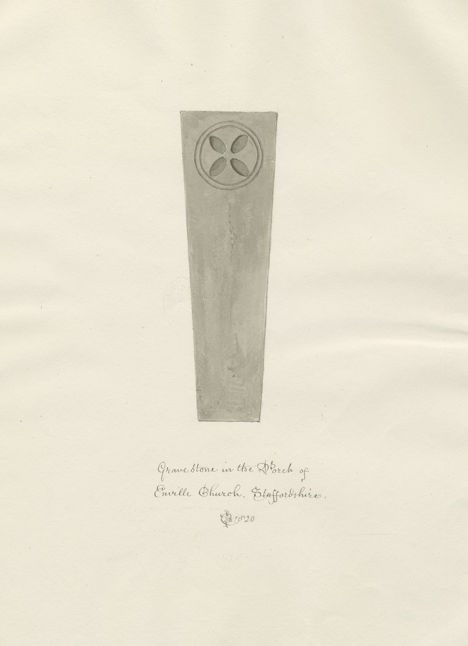 Enville Kirke - Gravsten: sepia tegning af John Chessell Buckler
