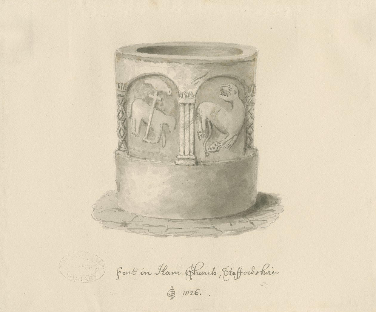 Font in Ham Church, 1826dani af John Chessell Buckler