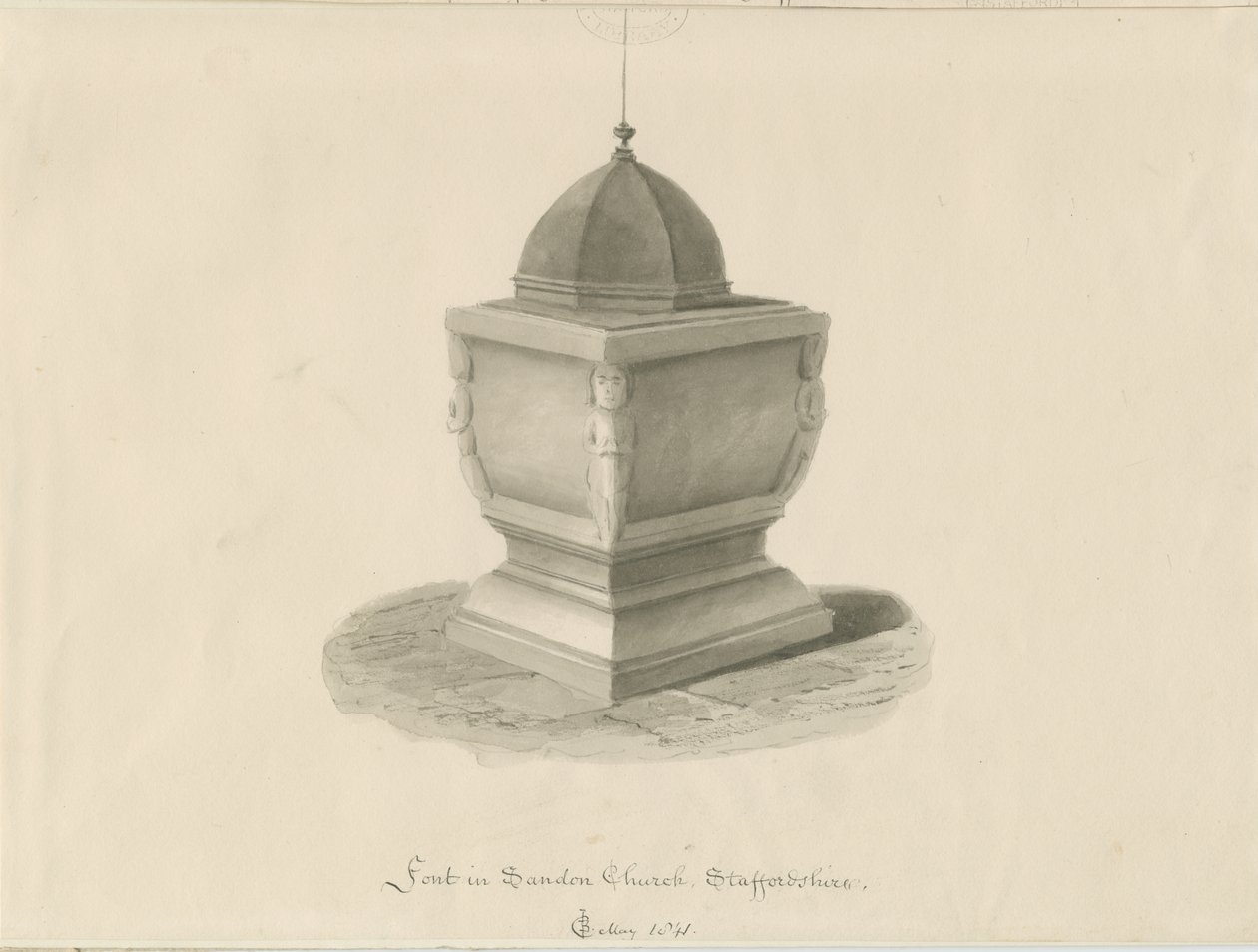 Skrifttype i Sandon Church: sepia vask tegning, maj 1841 (tegning) af John Chessell Buckler