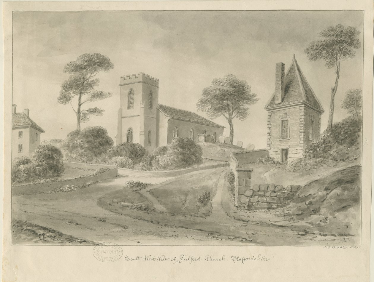 Fulford Church: sepia tegning af John Chessell Buckler