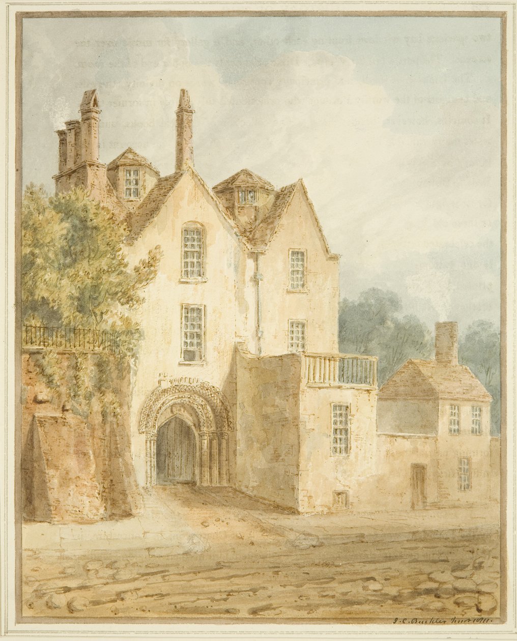 Gateway i Lower College Green (akvarel over blyant på papir) af John Chessell Buckler