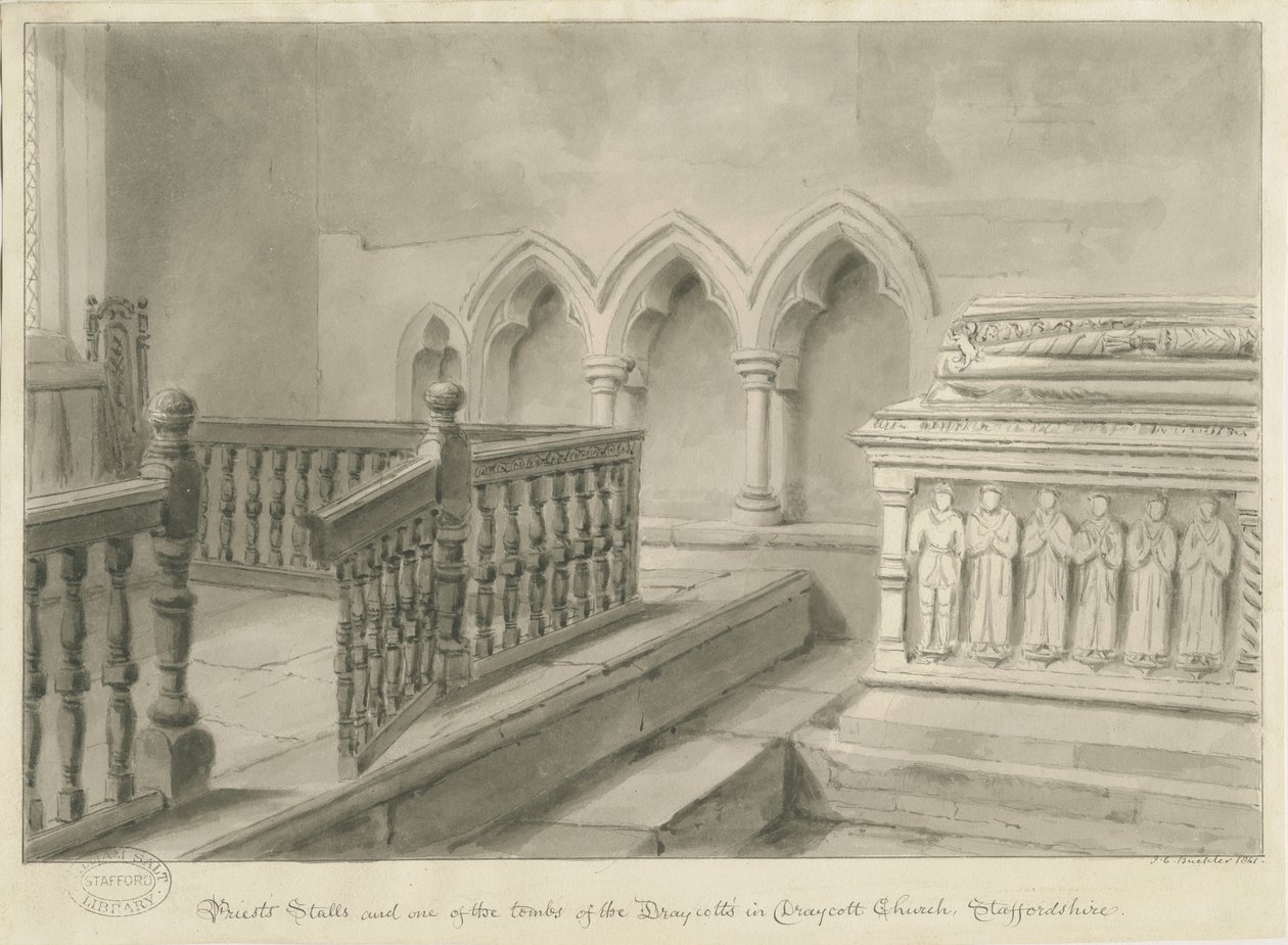 Interior of Draycott in the Moors Church: sepia drawing, 1841dani af John Chessell Buckler