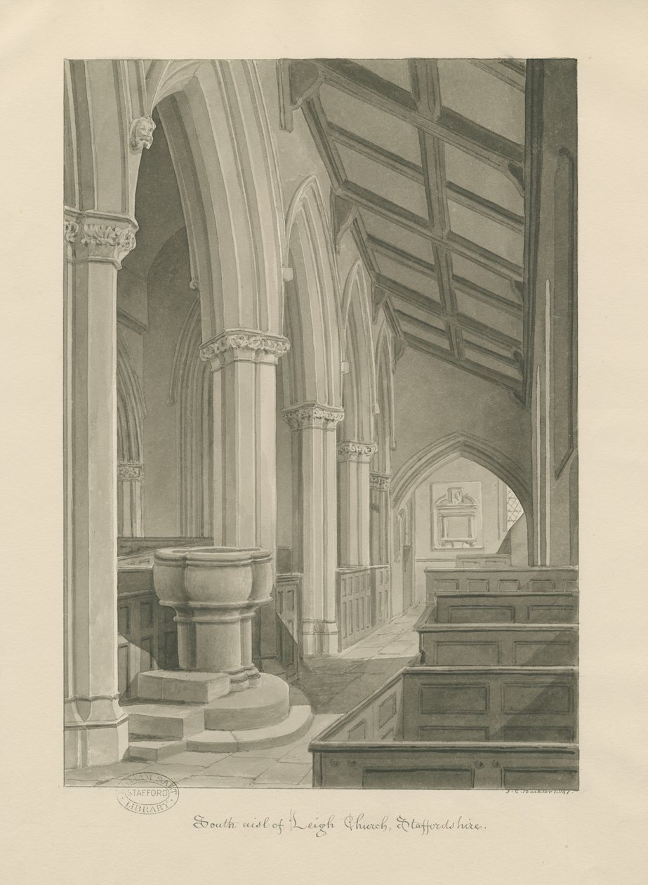 Interiør af Leigh Church: sepia tegning af John Chessell Buckler