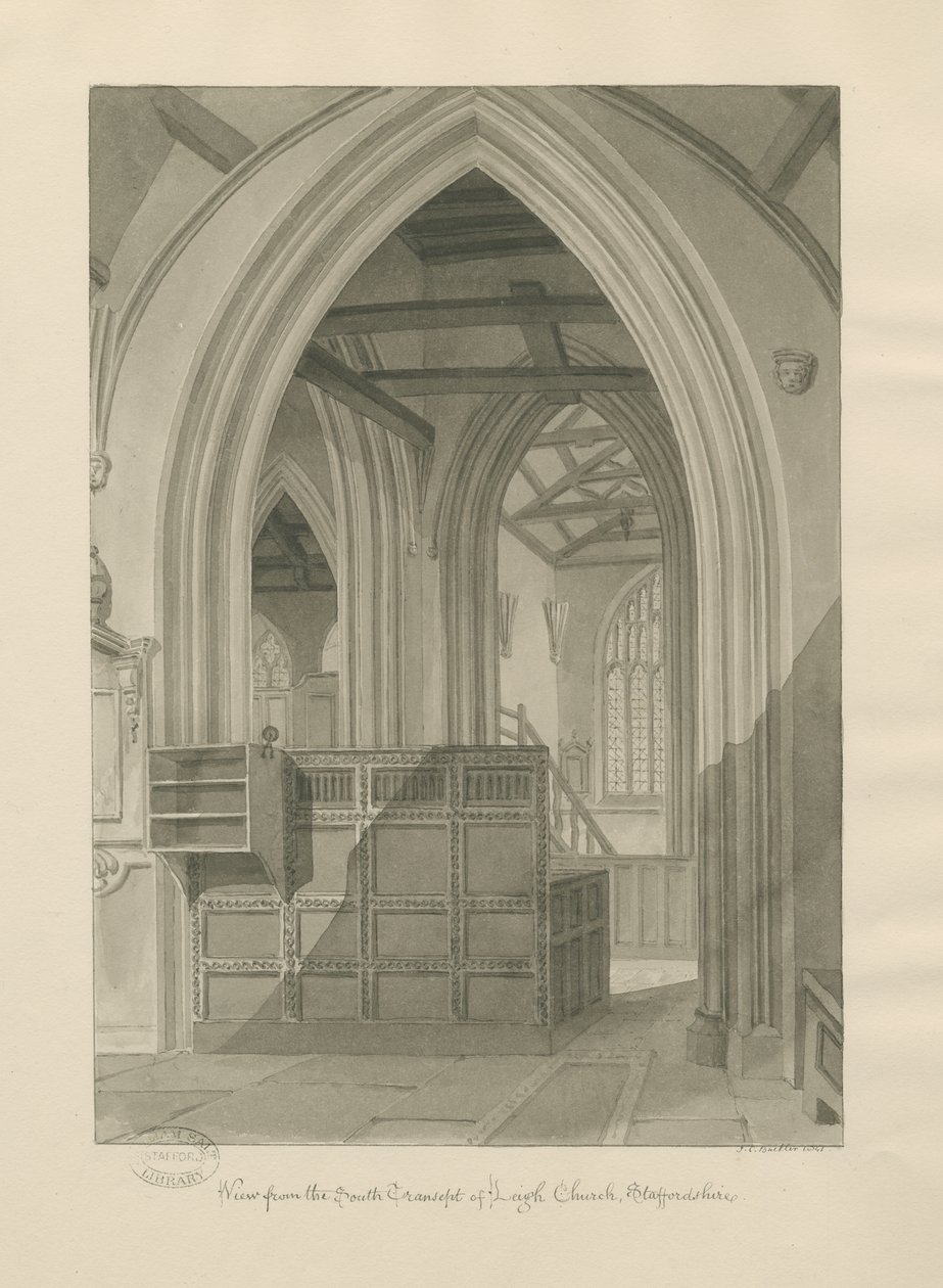 Interior of Leigh Church: sepia drawing, 1841dani af John Chessell Buckler