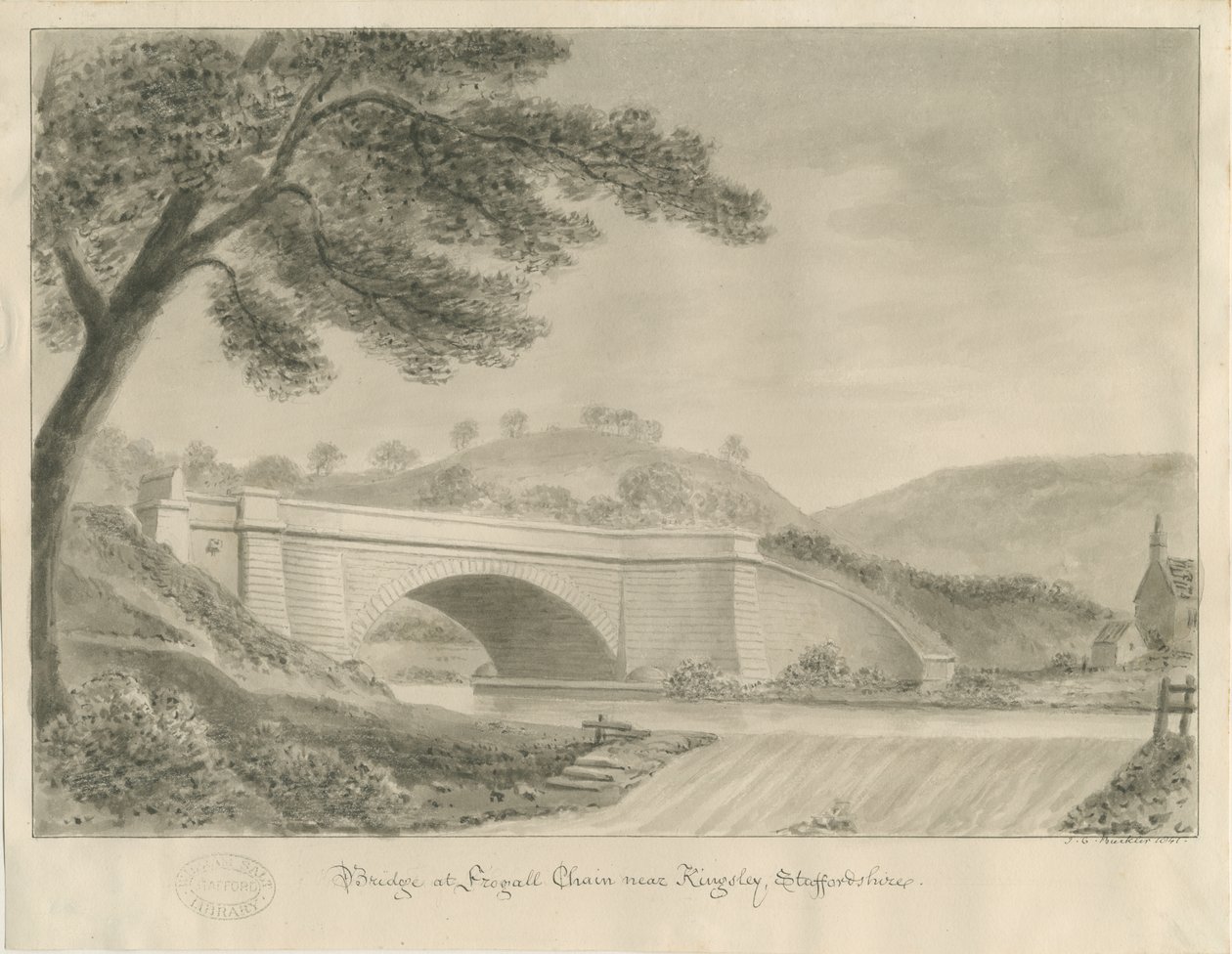 Kingsley - Bridge at Froghall: sepia drawing, 1841dani af John Chessell Buckler