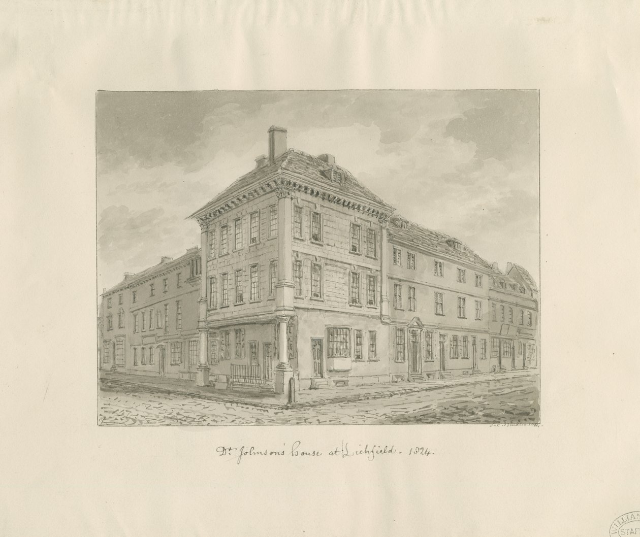 Lichfield - Dr. Johnsons fødested: sepia tegning af John Chessell Buckler