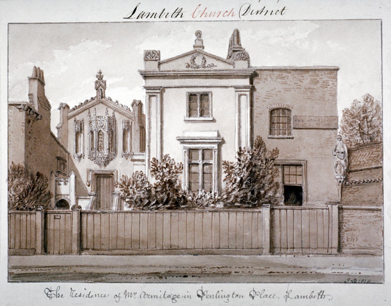Armitages bolig i Penlington Place, Lambeth, London, 1828 af John Chessell Buckler