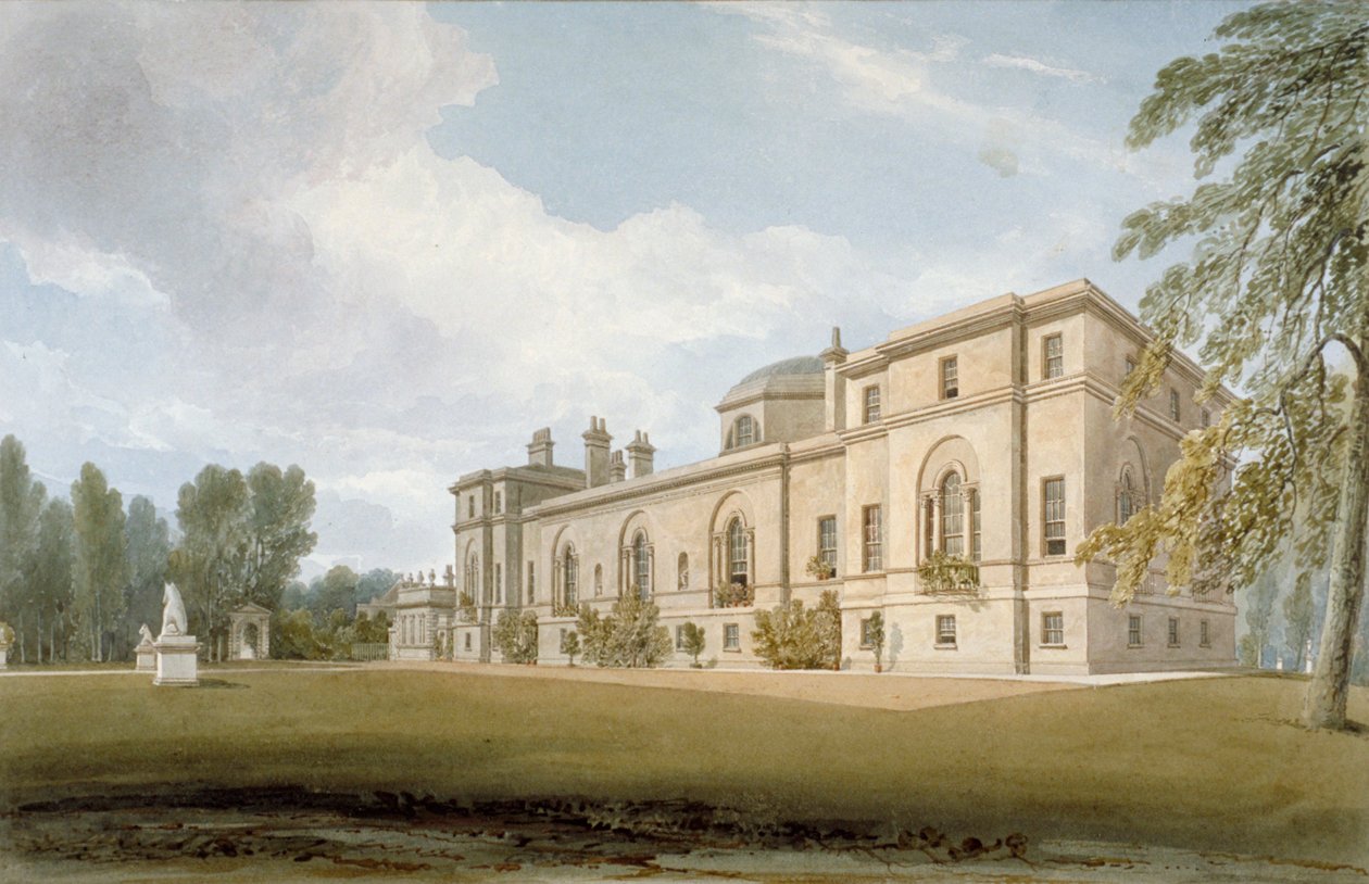 Nordvestudsigt over Chiswick House, Chiswick, Hounslow, London, 1822 af John Chessell Buckler