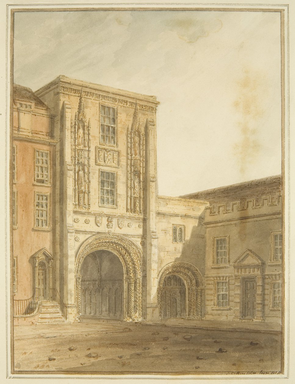 North View of College Gateway (akvarel over blyant på papir) af John Chessell Buckler