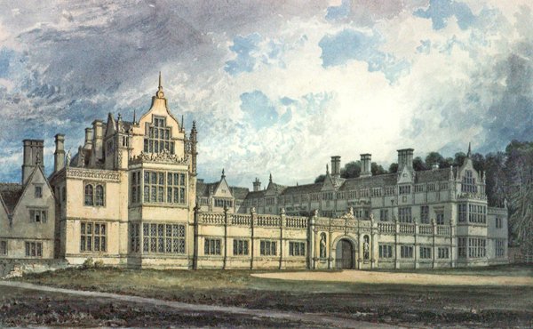 Rushton Hall, Northamptonshire: Udsigt fra sydøst (wc) af John Chessell Buckler