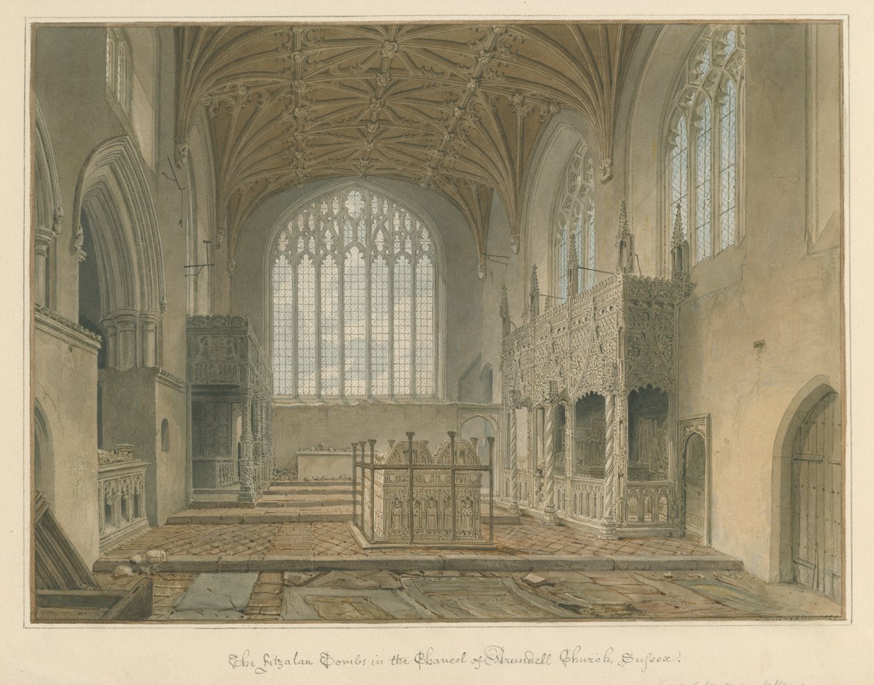 Sussex - Arundel Church - Fitzalan-gravene, 1825 af John Chessell Buckler