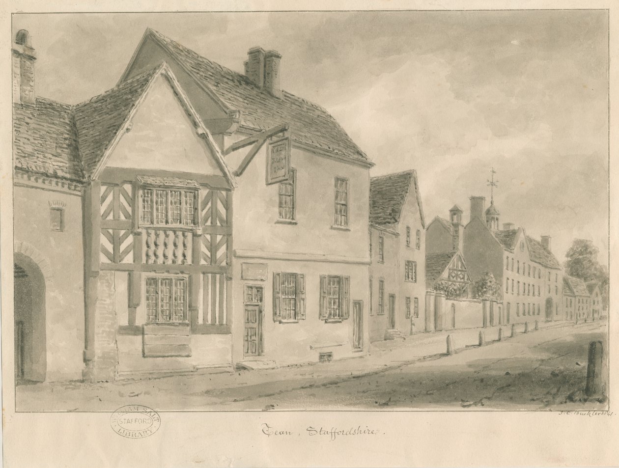 Tean - Landsbygade: sepia vask tegning af John Chessell Buckler