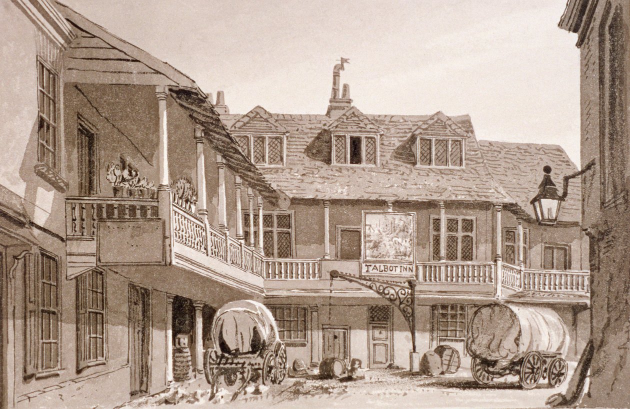 The Tabard Inn på Borough High Street, Southwark, London, 1827. af John Chessell Buckler