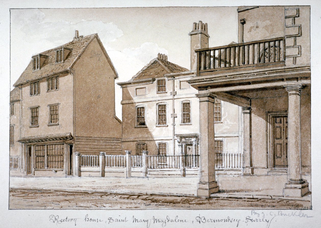 Præstegården, St Mary Magdalen, Bermondsey, London, 1828 af John Chessell Buckler