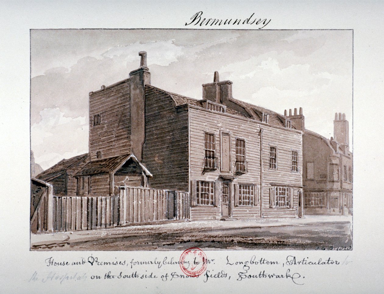 Udsigt over huse på sydsiden af Snowsfields, Bermondsey, London, 1828 af John Chessell Buckler