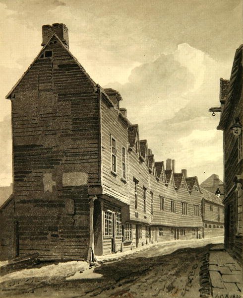 Udsigt over Folly ved Dockhead, Bermondsey af John Chessell Buckler